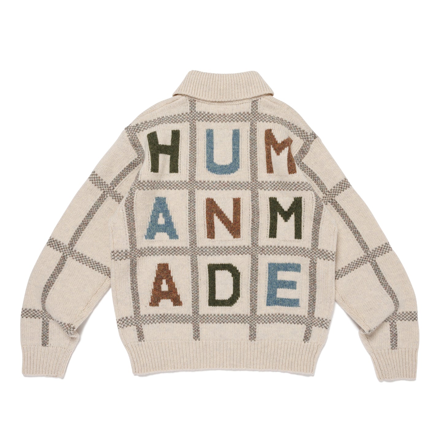 HUMAN MADE ANIMAL HALF-ZIP KNIT SWEATER WH-B